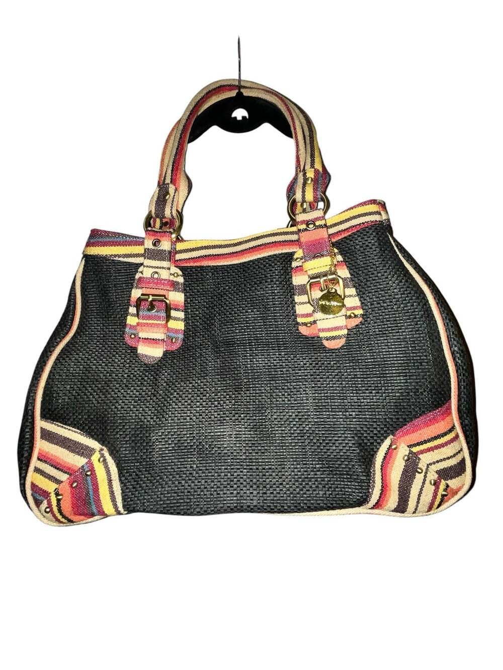 Big Buddha Striped Woven Tote Bag Black Multi